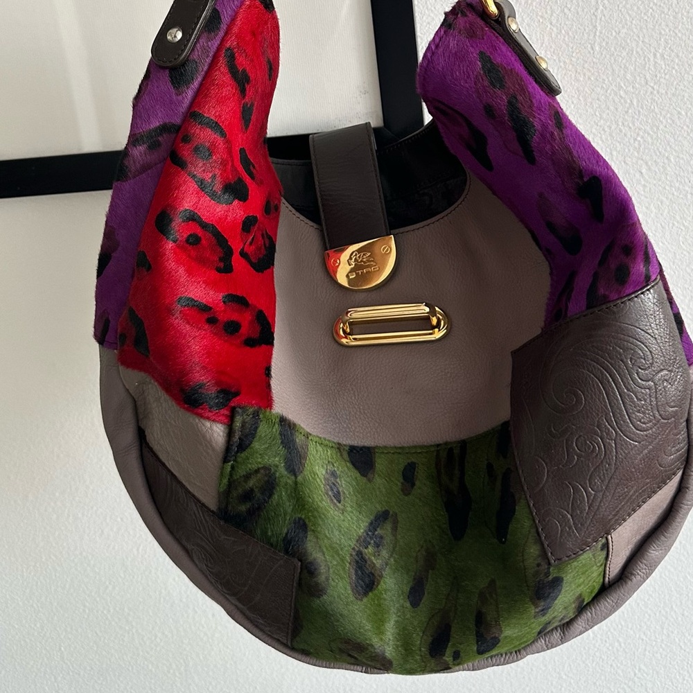 Etro Red, Purple, and Green Animal Print Hobo Bag